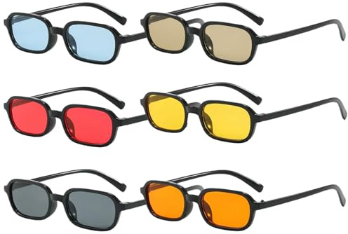 SJDOFU Gafas de sol rectangulares vintage, 6 unidades, gafas de sol retro, gafas de sol retro de los años 70, gafas de sol retro de los 90, set para camping, fotografía, regalos al aire libre para