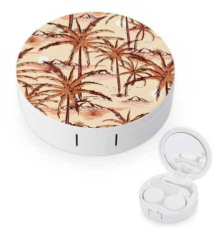 fkgvwo Contact Lens Case Coconut Trees Contact Lens Box Travel Kit Portable for Travel & Home