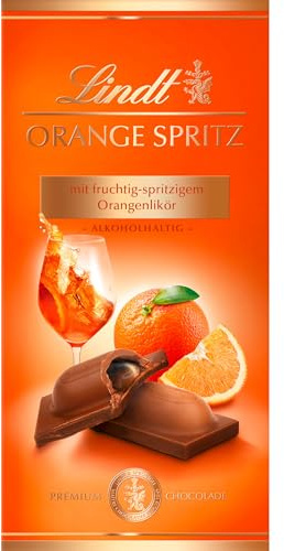 Lindt Schokolade | Alkohol Orange Spritz Tafel | 100g | feine Vollmilch-Schokolade mit einer exklusiven Füllung aus fruchtig-spritzigem Orangenlikör | Schokoladen-Tafel
