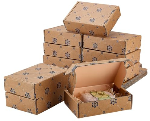 PH PandaHall 30pcs Small Shipping Boxes Paper Mailer Boxes 4x6x1.6 inch Cardboard Gift Mailer Box Flower Printed Corrugated Cardboard Box for Packaging Craft Projects, Camel