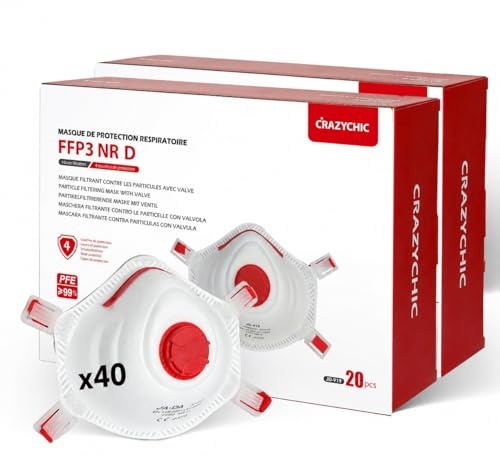 CRAZYCHIC - FFP3-mask NR D - Skyddsmask Mot Damm med Ventil - Dammskyddsmask CE EN 149 - Andningsskydd Mot Föroreningar Och Rök - Mask för Arbete Målning Byggarbetsplats Industri Och Kemisk Miljö