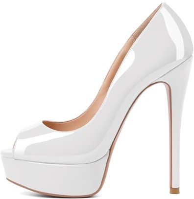 EDEFS Femme Escarpin Plateforme Talon Haut Stilettos Soirée Mariage Bal Classique Chaussures Blanc 41