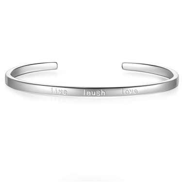 GLANZSTÜCKE MÜNCHEN Damen-Armreif Sterling Silber flexibel einstellbar mit Textnachricht live, laugh, love - Bangle in Silberfarben