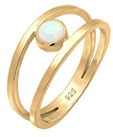Elli Ring Damen Bandring Zweireihig Synthetischer Opal in 925 Sterling Silber