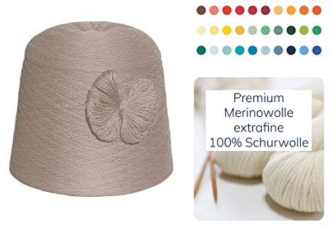 Strickwolle 1 kg 1000g Merinowolle Extrafine 100% Schurwolle Schafwolle Handstrick Wolle zum Stricken Häkelwolle Häkeln Garn Nadel 2,5 3 3,5 4 - Beige