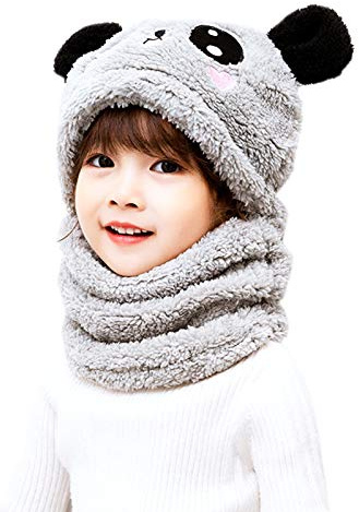 Balakaka Set Cappello Sciarpa Bambini, Carino Morbido e Leggero Bambino Sciarpe con Cappuccio, Invernale Caldo Cappello Foderato in Pile per Bambini Regalo, Panda Grigio