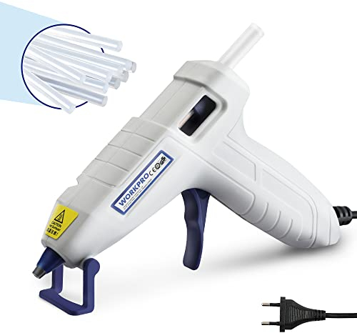 WORKPRO Pistola de Pegamento Caliente 10W Pistola Silicona Caliente, 7mm x 100mm,20 Barras de Pegamento Caliente, Mini Pistola de Silicona para DIY, Reparaciones, Madera, Oficinas.