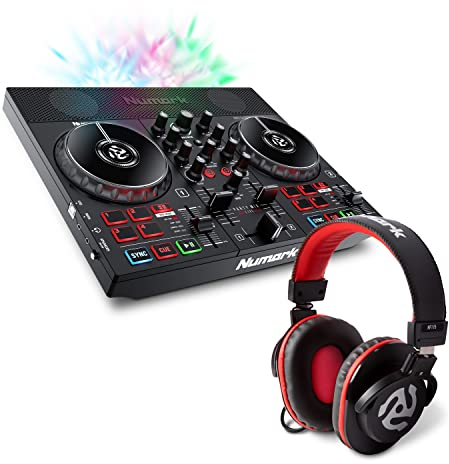 Numark Party Mix Live + auriculares DJ HF175 - Set de DJ, Controlador DJ con luces DJ integradas, altavoces y mezclador DJ + Auriculares de DJ Profesionales