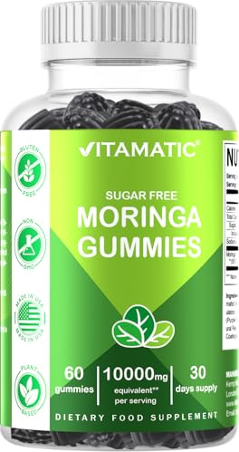 Vitamatic Moringa Gummies – Sugar-Free Botanical Extract – Green Superfood Supplement – Vegan, Pectin-Based, Non-GMO – Plant-Based Gummies – 60 Count