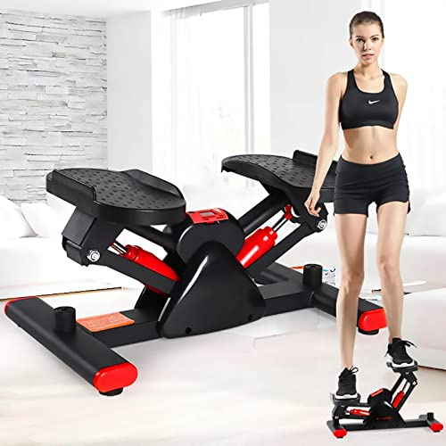 Stair Stepper for Exercise, Mini Steppers with Resistance Band, Hydraulic Mute Stepper with LCD Monitor and Resistance Bands for Home Gym Workout,Red