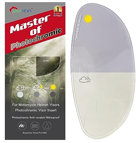 XII WY Motorradhelm 3/4 Offenvisier-Einsatz - Photochromer Anti-Beschlag-Film, Übergangsvisier, Klar bis Indigo-Tönung, Sonnenreaktiv, Innen Transparent