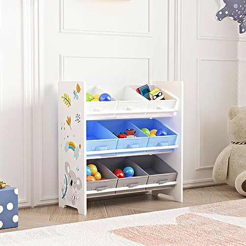 [en.casa] Scaffale Portaoggetti Montessori per Bambini Mobile Contenitore per Cameretta con 9 Cassetti Inclinati in Tessuto e Struttura Decorata 60x62x30 cm Design Koala
