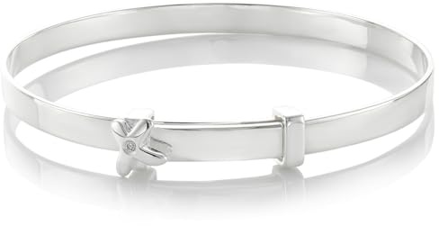 Molly Brown London - Braccialetto rigido in argento Sterling con scritta My First Diamond Kiss, per battesimo, regalo per baby shower