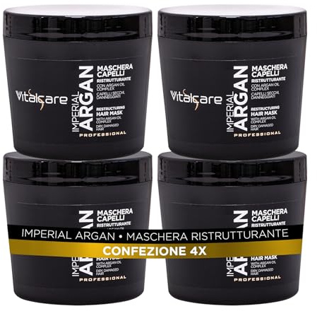 Vitalcare | Imperial Argan - Maschera Capelli Ristrutturante per Capelli Secchi e Danneggiati, con Argan Oil Complex, 4 x 500 ml