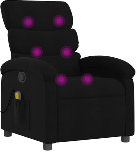 vidaXL Fauteuil Inclinable de Massage, Chaise de Relaxation avec Dossier et Repose-Pied Réglables, Siège de Salon, Moderne, Noir Tissu