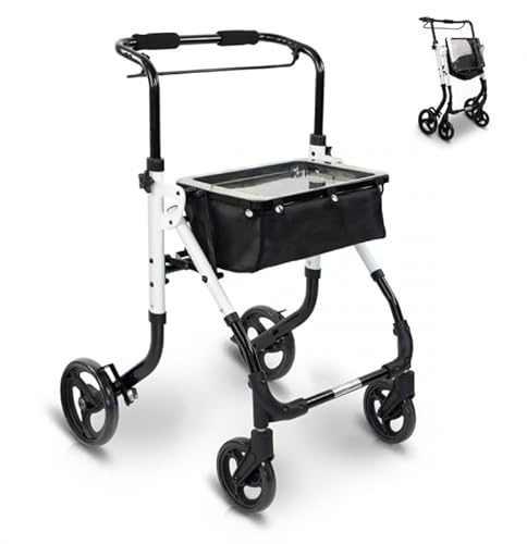 GOVITA - deambulatore per anziani 4 ruote,Girello in alluminio leggero con seduta,Rollator pieghevole, Altezza sedile regolabile,Per esterno e interno