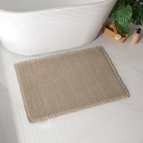 chakme Waffel Badematte rutschfest,Badezimmerteppich Weich Badteppich Saugfähige Badvorleger Duschvorleger Fussmatte für Badezimmer Braun 61x92cm