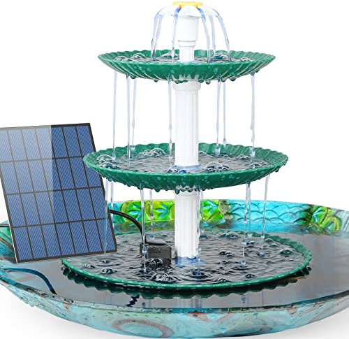 AISITIN Kit Fontana Solare Fai-da-Te con Vasca per Uccelli, Pompa Solare 3,5W e Mangiatoia a 3 Livelli per Esterni, Vasca da Bagno Rimovibile e Decorazione per Giardino/Giochi d'Acqua (Verde)