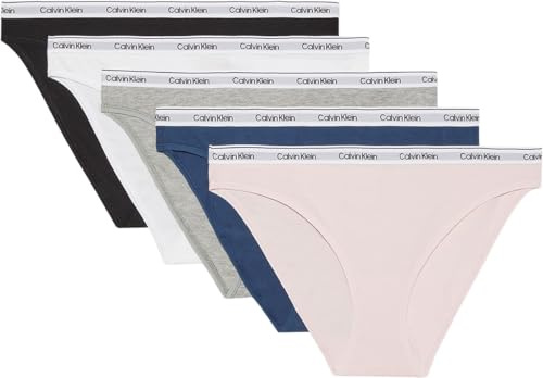 Calvin Klein Culottes Lot de 5 Femme Low Rise Sous-Vêtement, Multicolore (Black/White/Grey Heather/Potpourri/), XS