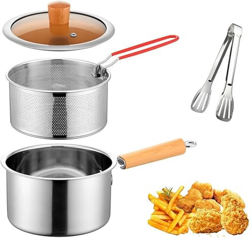 Small Stainless Steel Deep Fryer Pot With Fry Basket for 1-2 person, 2.5L Small Capacity Deep Fryer with Lid, Stock Pot,Stove Top Cooking Pot Deep Fryer With Basket For Cooking Chicken Wings, Seafood