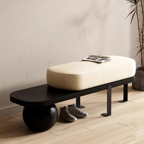 PVYGDXYI Modern Entryway Bench,Wooden Boucle Bench with Abstract Metal Leg,upholstered End of Bed Bench,Shoe Changing Bench for Entryway Livingroom Bedroom(80cm/31.5, Black)