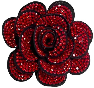 Rhinestone Rose Flower Fabric Brooch UK - 7cm Crystal Camellia Floral Lapel Pin, Luxury Wedding Corsage Jewellery Gift for Women Her, Fashion Boutonniere Dress Accessories (Red)