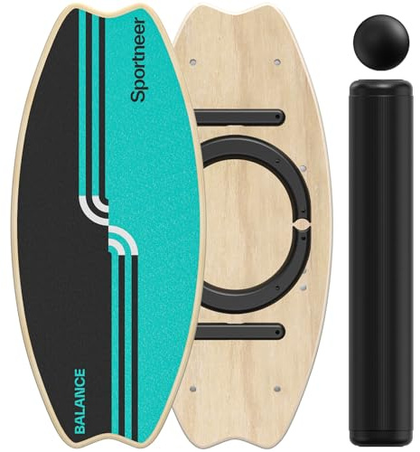 Balance Board Wood, Sportneer Indoor Board Skateboard, Indoor Surfboard, Trickboard and Balance Board for Children and Adults, Blau & Schwarz
