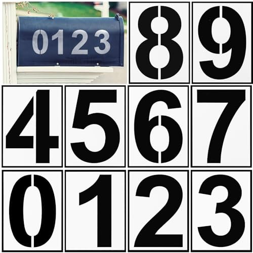 Wanmu 10Stück Zahlen Schablonen Wiederverwendbare Kunststoff 0 Bis 9 Zahlenschablonen, Digitale Bordsteinadresse Schablone Zahlen Sprühschablonen für Hausnummern Parkplatzmarkierung Markierung(10cm)