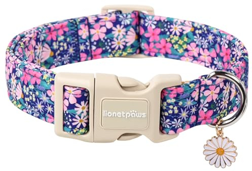 Lionet Paws Floral Dog Collar- Cute Spring Wildflowers Daisy Fleabane Dog Collars with Plastic Buckle,Light Adjustable Dog Collars for Small Dogs