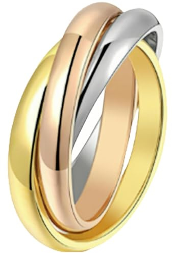 Anillos de acero inoxidable de triple bucle giratorios, diseño minimalista, bandas a juego entrelazadas, círculo sólido, regalo de joyería para parejas, 10, Acero inoxidable