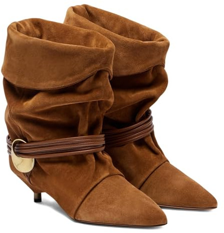 Seborluys Womens Brown Suede Ankle Kitten Heel Boots Slouchy Ankle Booties Pointed Toe Wide Calf Fold Over Slouch Cowboy Boots Low Heel Slip On Causal Dressy Comfortable Short Booties,Size 7