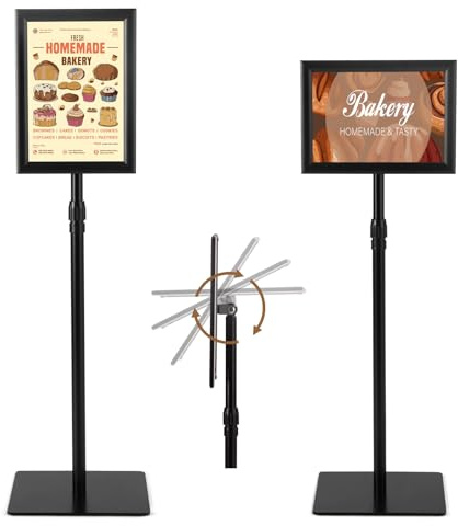 COSTWAY Porte Affiche sur Pied A4 Lot de 2, Présentoir sur Pied 360 °, Hauteur Réglable 73,5-118 cm, Cadre en Alliage d'Alu, Tube en Acier INOX, Support Affichage A4 Intérieur Extérieur(Noir x 2)