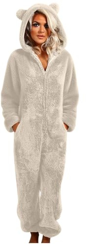 Combinaison Pyjama Femme Polaire Onesies Pyjama À Capuche Moelleux Combinaison Une Pièce en Flanelle Chaude en Peluche Loungewear Vêtements D'intérieur Une Pièce Combinaisons De Nuit pour Femmes Noël