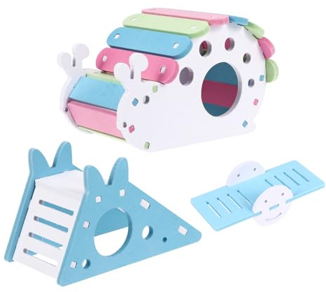 DIYEAH Lot de 3 Cabanes pour Hamster et Souris Balançoire, Cachette en Plastique Écologique, Petites Maisons 3 Pièces, Jouet d'escalade pour Cage, Accessoires pour Petits Animaux