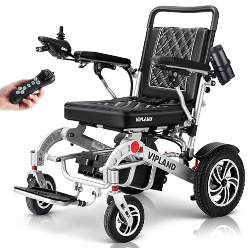 VIPLAND Foldable Electric Wheelchairs for Adults, 30Miles Long Travel Range Motorized Wheelchair, Support Up to 350lbs, All Terrain, Airline Approved, 600W Dual Motors, Portable Size with Cup Holder