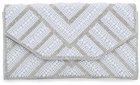 EVEOUT Clutch de Perlas Sintéticas con Cadena Mujer Elegante Bolso Formal de Strass para Boda Noche Fiesta