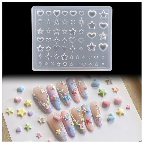 Zosutetoxo Nails Mold, Set per nail art con stampi per unghie e forma in silicone per unghie 3D, stencil a cuore e stella per Y2K nail art
