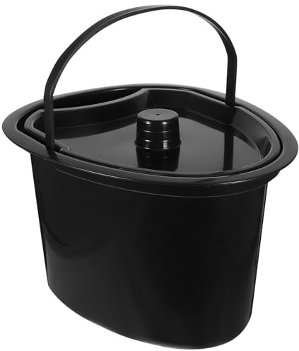 Veemoon Plastic Elderly Spittoon with Lid for Bedside Commodes and Hospital Use, Portable Chamber Pot Urine Pot with Isolation Lid, Convenient to Carry, Suitable for Seniors Style
