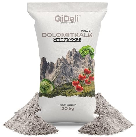 GiDeli Dolomitkalk 20 kg – Gräskalk för vårpuder: Höjer jordens pH-värde – Trädgårdskalk för bättre jordstruktur – Motverkar mossa, rik på kalcium och magnesium