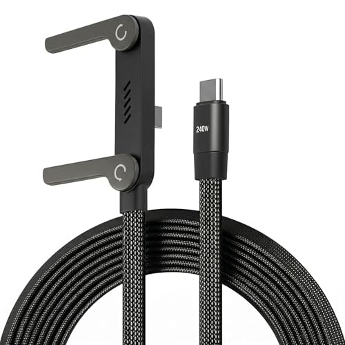 Chargeur Plat et Chargeur Telephone, Cable USB C Charge Rapide avec Usage Mains Libres, Câble 2-en-1 avec Support Intégré, 240W Compatible avec Smartphones, 1,5 M Noir (Version sans Accessoires)