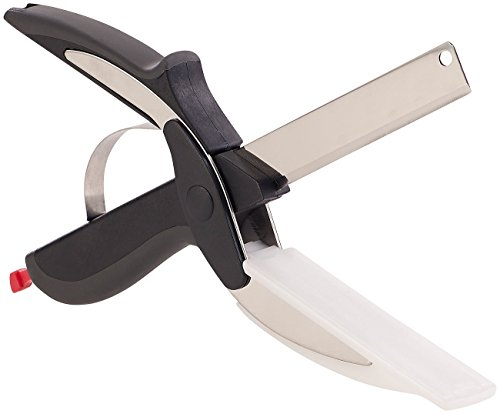 Rosenstein & Söhne Trancheur de cuisine 2 en 1 : couteau-ciseaux avec mini planche à d...