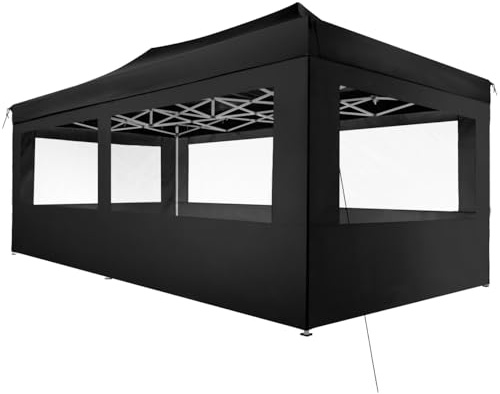 tectake® Folding Pop Up Gazebo - 3x6m, Water-repellent with Aluminium Frame, 4 Sidewalls with Windows, Quick Setup, Incl. Tent Pegs - Ideal Party Tent & Marquee for Garden, BBQ, Parties - black
