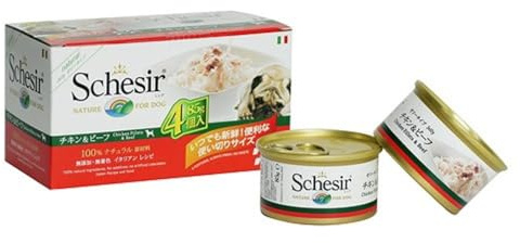 Schesir Filet de Poulet pour Chien avec bœuf - Nourriture Humide - 6 x 4 boîtes x 85 g