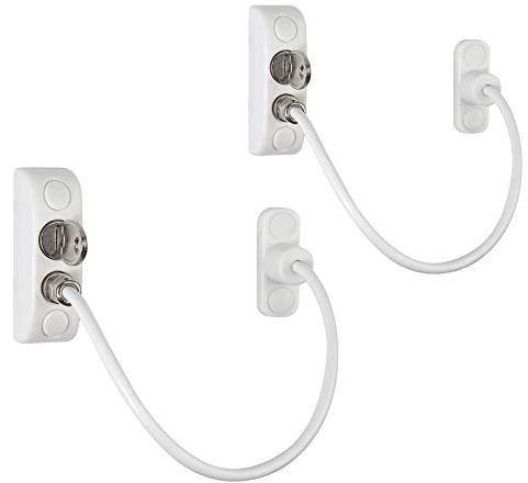Neoteck 2PCS Cerradura de Seguridad para Ventana Puerta UPVC Cerradura de Ventanas con Cable para Seguridad de Niño/Bebé Captura de Alambre para Aplicaciones Comerciales y Domésticas-Blanco