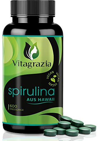 Vitagrazia® Hawaii Spirulina Presslinge - 600 Spirulina Tabletten hochwertiges Hawaiianisches Spirulina – 100% reine Spirulina Hawaii Algen in Deutschland laborgeprüft und nachhaltig abgefüllt