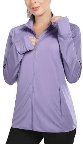 baleaf Women's Long Sleeve Running Shirts UPF 50+ Sun Protection Full Zip Athletic Jackets Lightweight Zipper Pockets Purple Size XS