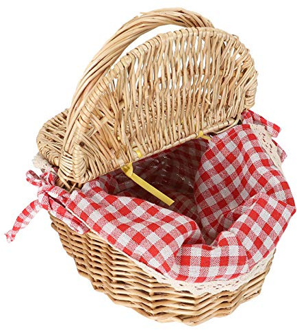 Toyvian Rattan Picnic Basket with Lid Small Wicker Lunch Basket Oval Outdoor Storage for Picnic and Garden Use 10.2X7X6 Inches