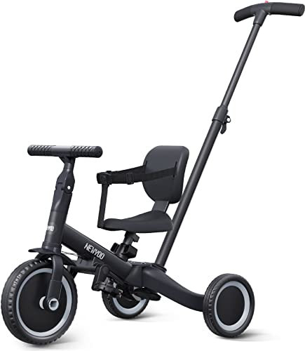 newyoo Kleinkinder-Dreirad mit Schiebegriff für 1–3-Jährige, Kleinkinderfahrrad,Geburtstagsspielzeug für Jungen und Mädchen, 5-in-1-Kinderdreirad