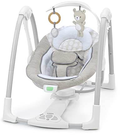 Ingenuity, ConvertMe Swing-2-Seat, Altalena portatile, 5 modalità di oscillazione, vibrazioni, musica, cavo USB PowerAdapt, barra portagiochi, Unisex, 0-9 mesi, Wynn