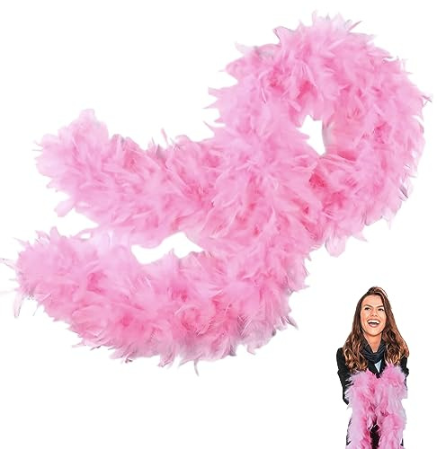 Tjock maskeraddräkt med rosa fjädrar för kvinnor, flickor, 80 g 2 m/6,6 fot naturlig kalkon fjäder boa rosa, fest fluffig boa fjäder sjal för vuxna, barn, bröllop svensexa halloween julfest